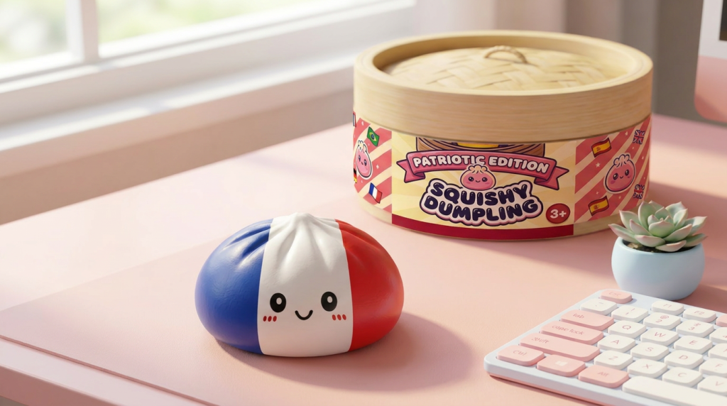 France Flag Dumpling Squishy in its kawaii setting