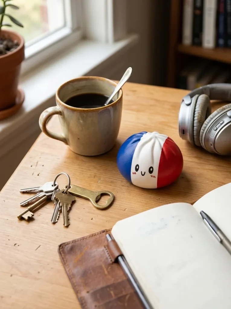 France Flag Dumpling Squishy on the desk
