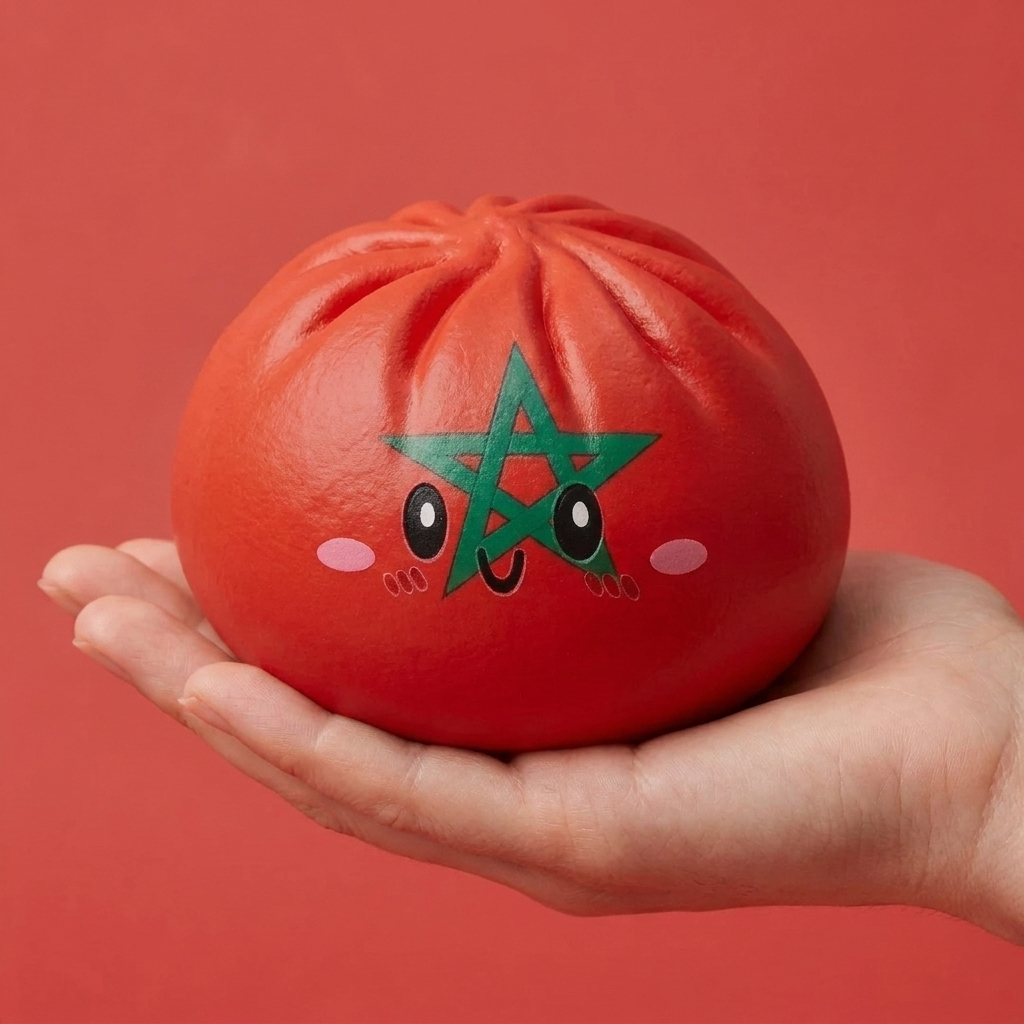 Morocco Flag Dumpling Squishy held in hand, actual size