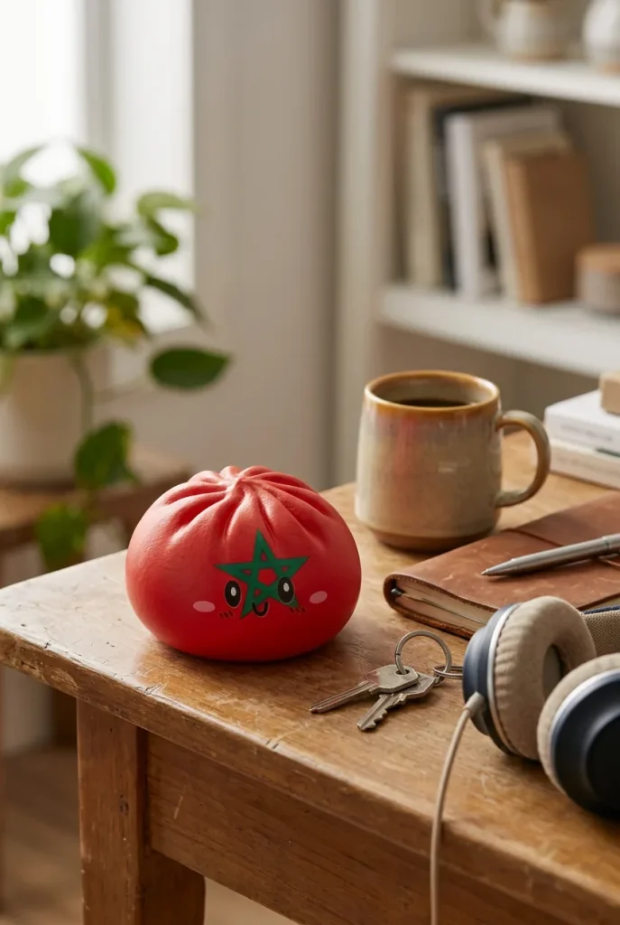 Morocco Flag Dumpling Squishy on the desk