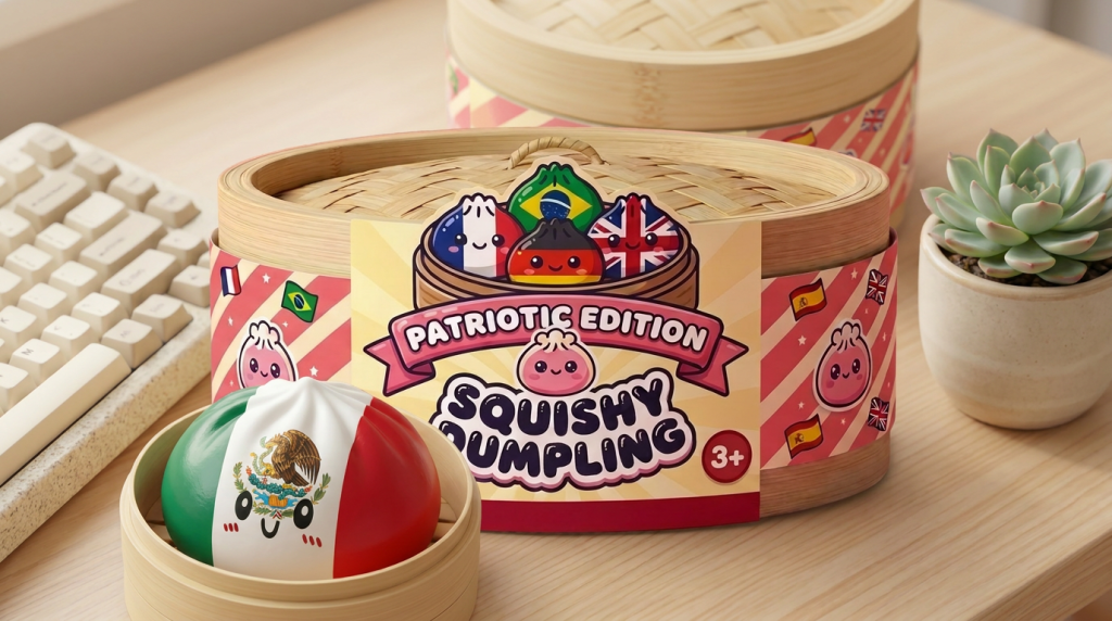 Mexico Flag Dumpling Squishy in its kawaii setting
