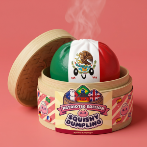 Mexico Flag Dumpling Squishy in its bamboo steamer box