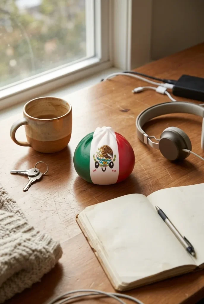 Mexico Flag Dumpling Squishy on the desk