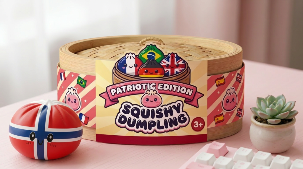 Norway Flag Dumpling Squishy in its kawaii setting