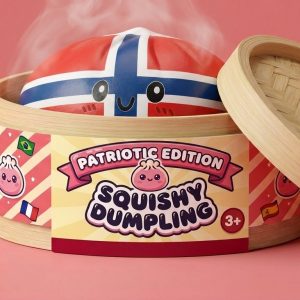 Norway Flag Dumpling Squishy in its bamboo steamer box