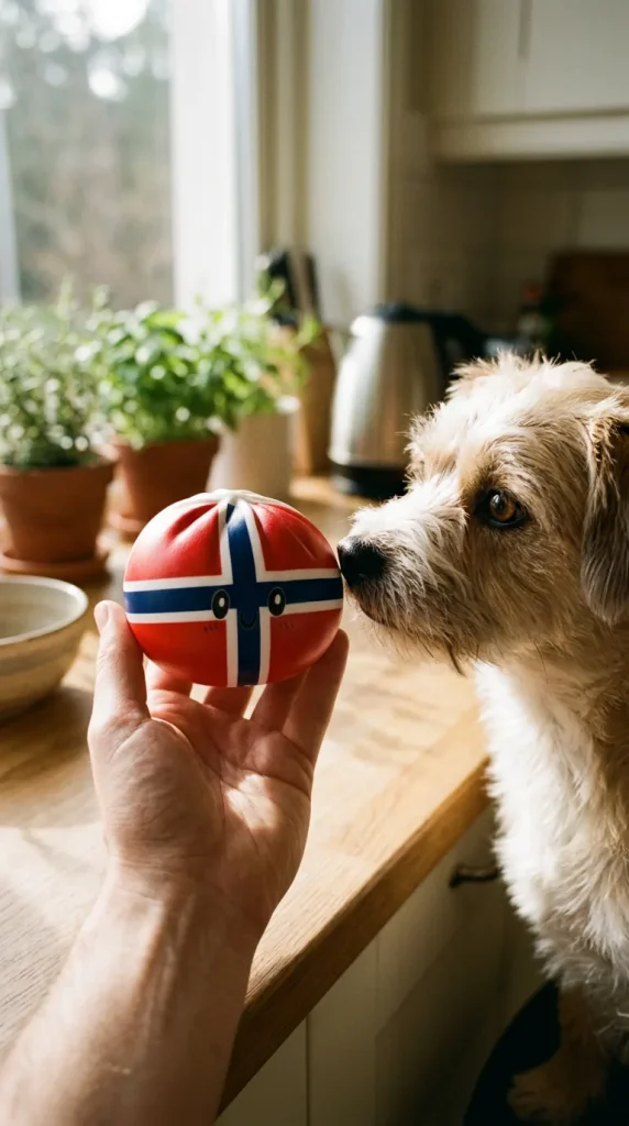 Norway Flag Dumpling Squishy with a plush friend