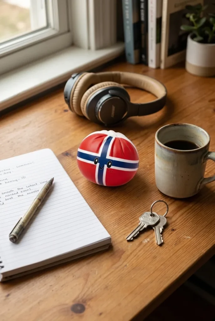 Norway Flag Dumpling Squishy on the desk