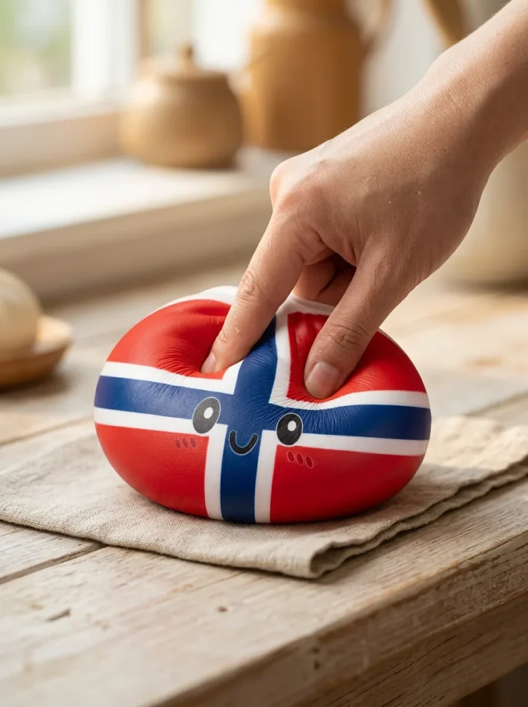 Norway Flag Dumpling Squishy mid-squish