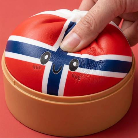 Norway Flag Dumpling Squishy — slow-rise effect, the foam springs back slowly