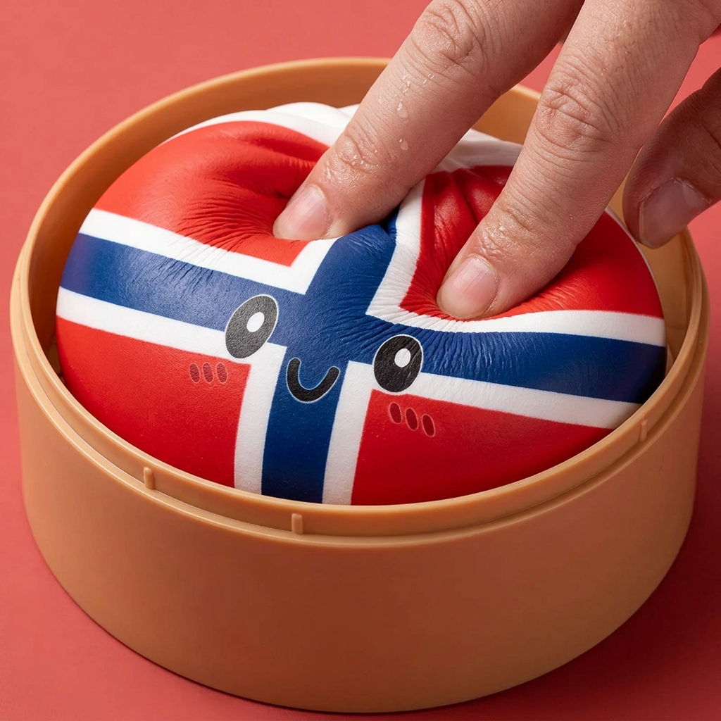 Norway Flag Dumpling Squishy being squeezed, soft slow-rise foam