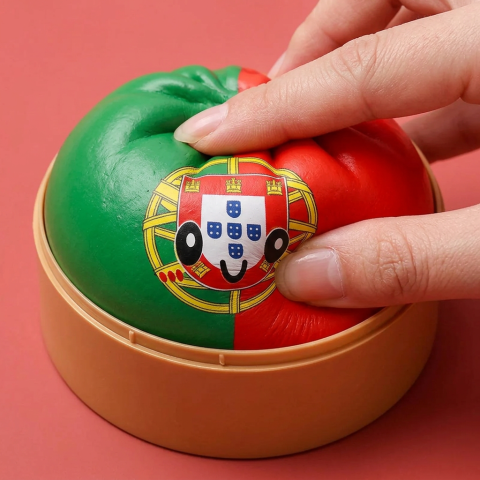Portugal Flag Squishy Dumpling being squeezed, soft slow-rise foam