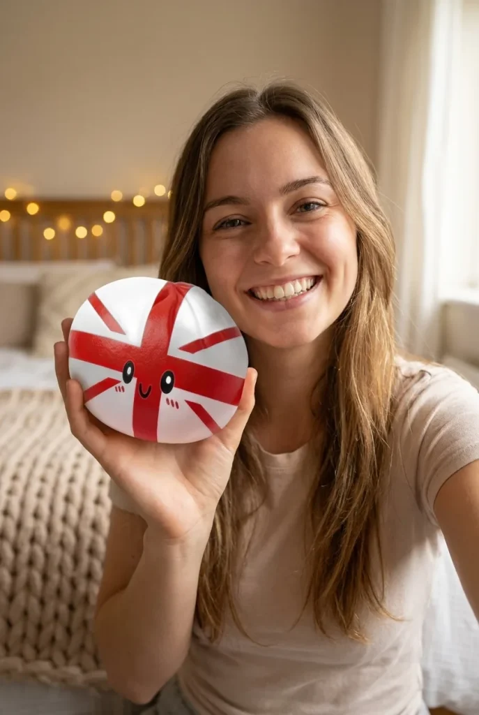 UK Flag Dumpling Squishy Toy in everyday life