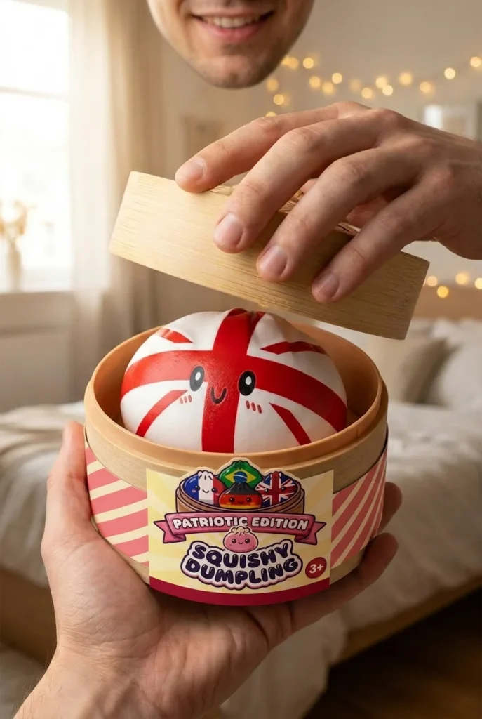 UK Flag Dumpling Squishy Toy unboxing moment