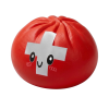 Swiss Flag Dumpling Squishy Toy being squeezed, soft slow-rise foam