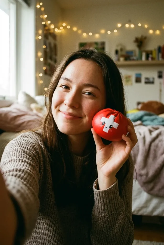 Swiss Flag Dumpling Squishy Toy in everyday life