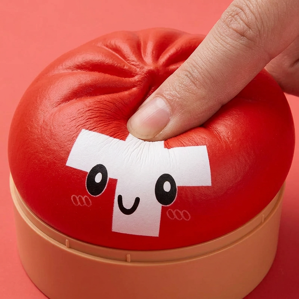 Swiss Flag Dumpling Squishy Toy — slow-rise effect, the foam springs back slowly