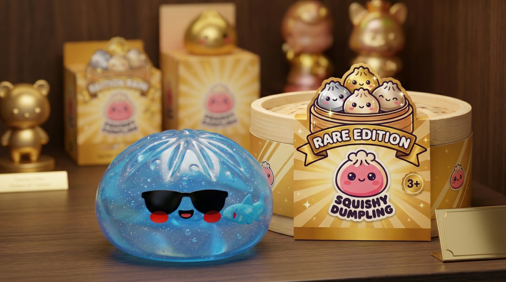Sunglasses Dumpling Squishy in its kawaii setting