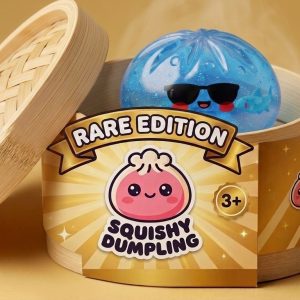 Sunglasses Dumpling Squishy in its bamboo steamer box