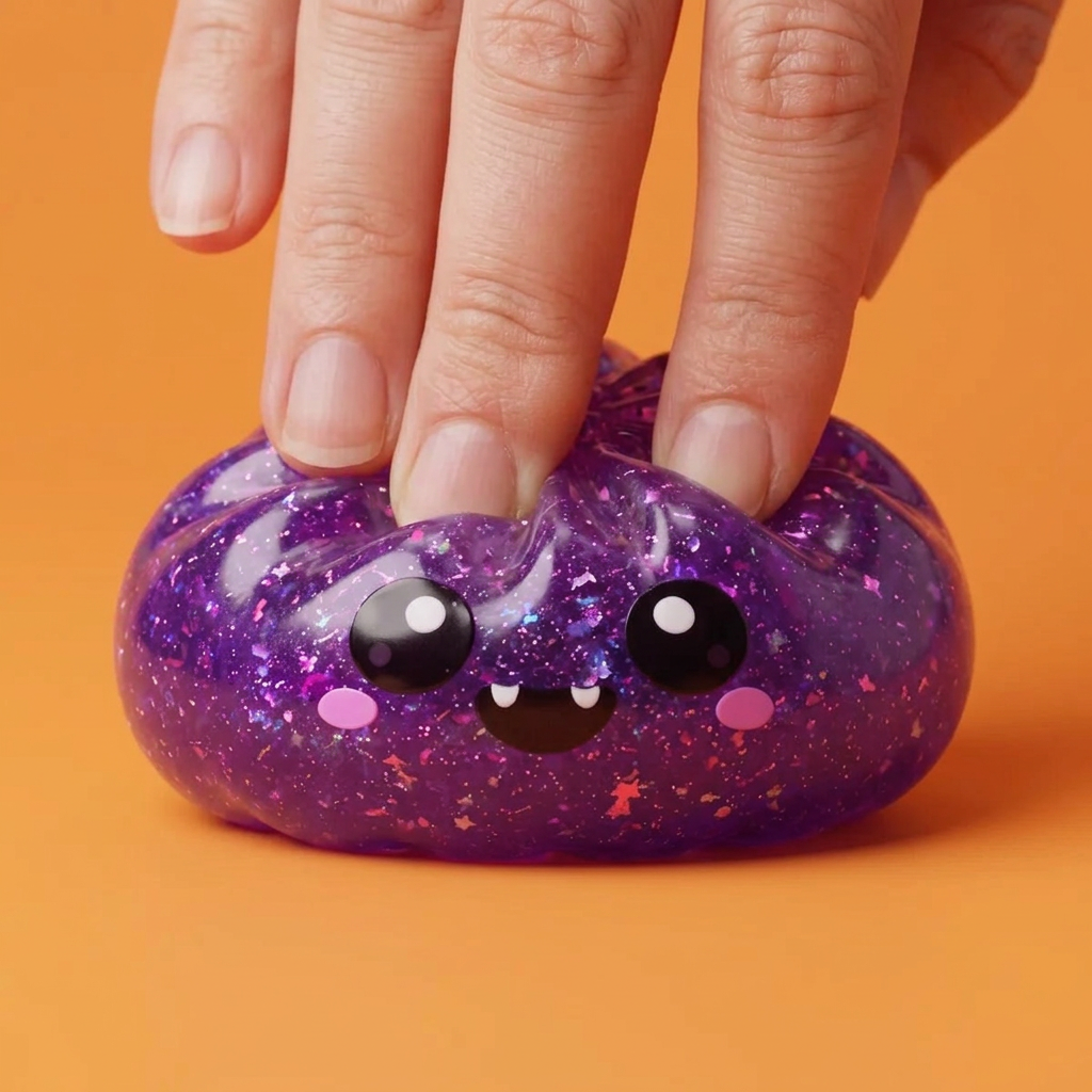 Vampire Halloween Glitter Dumpling Squishy being squeezed, soft slow-rise foam