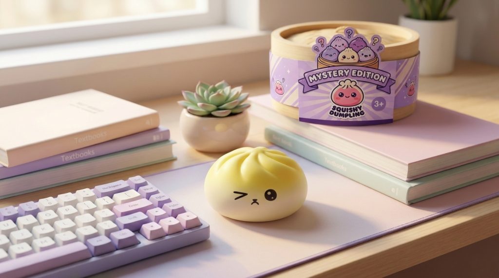 Viral Mystery Dumpling Squishy in its kawaii setting