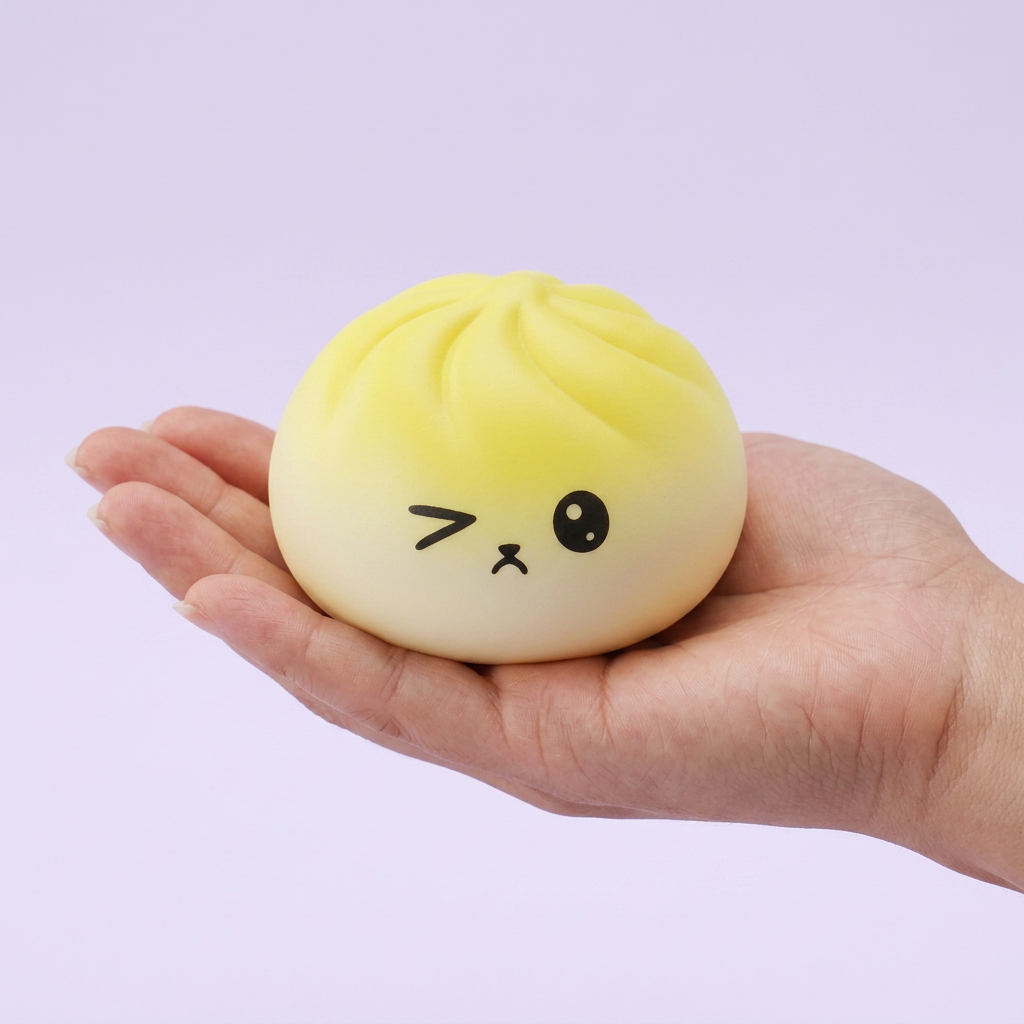 Viral Mystery Dumpling Squishy held in hand, actual size