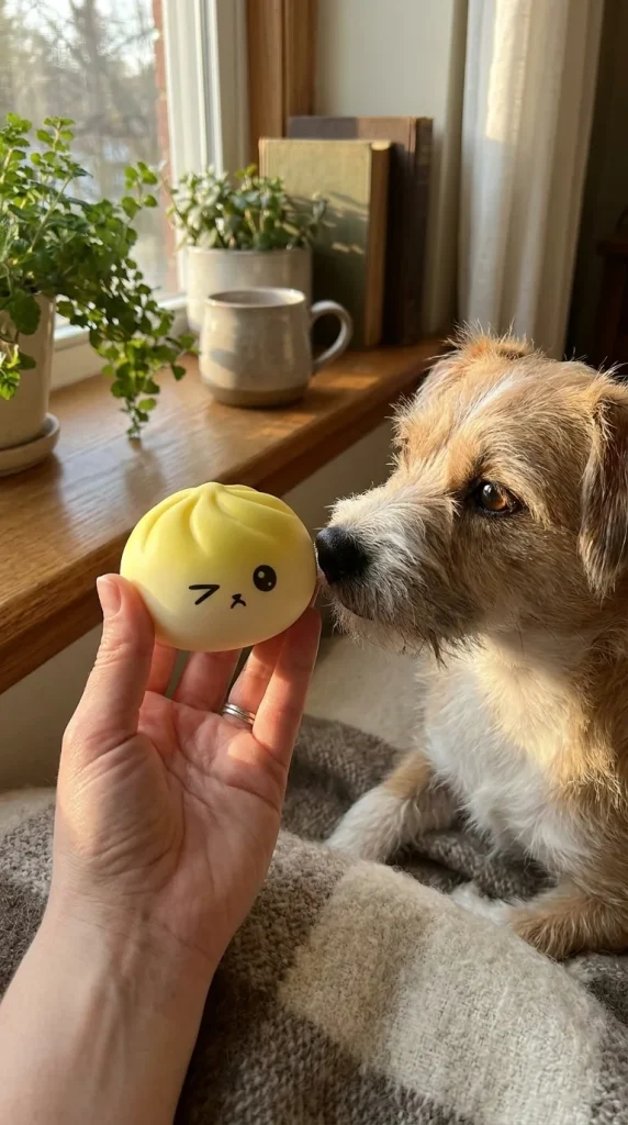 Viral Mystery Dumpling Squishy with a plush friend