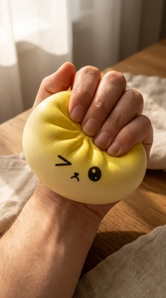 Viral Mystery Dumpling Squishy mid-squish