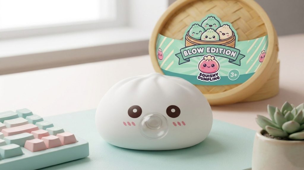 Giant Dumpling Squishy Cloud White in its kawaii setting