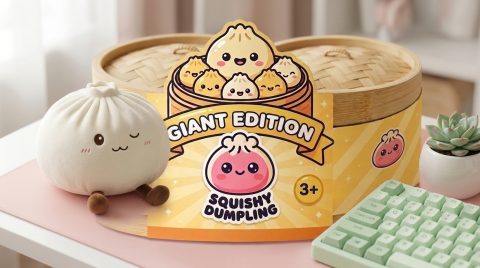 White XXL Dumplings Squishy Toy in its kawaii setting