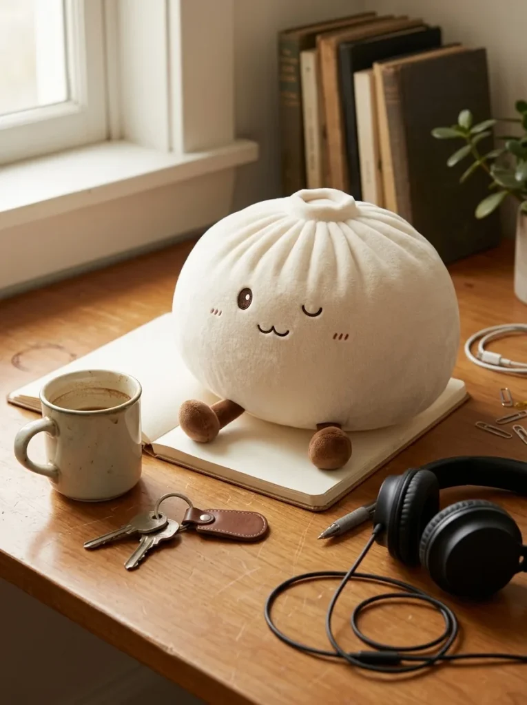 White XXL Dumplings Squishy Toy on the desk