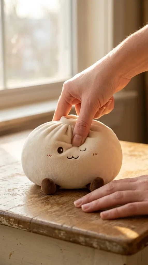 White XXL Dumplings Squishy Toy mid-squish