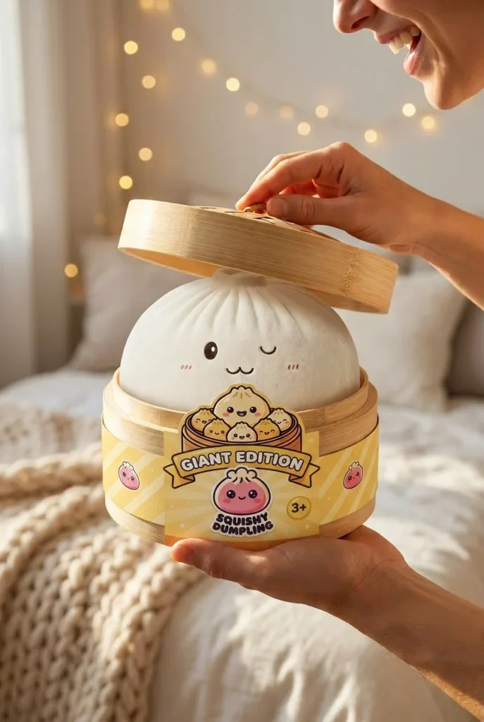 White XXL Dumplings Squishy Toy unboxing moment