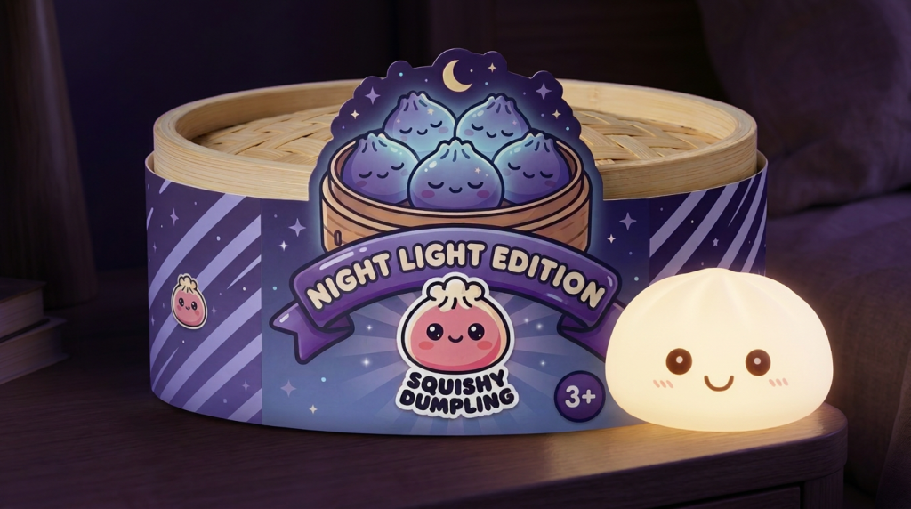 Moonlight White Dumpling Squishy Night Light in its kawaii setting
