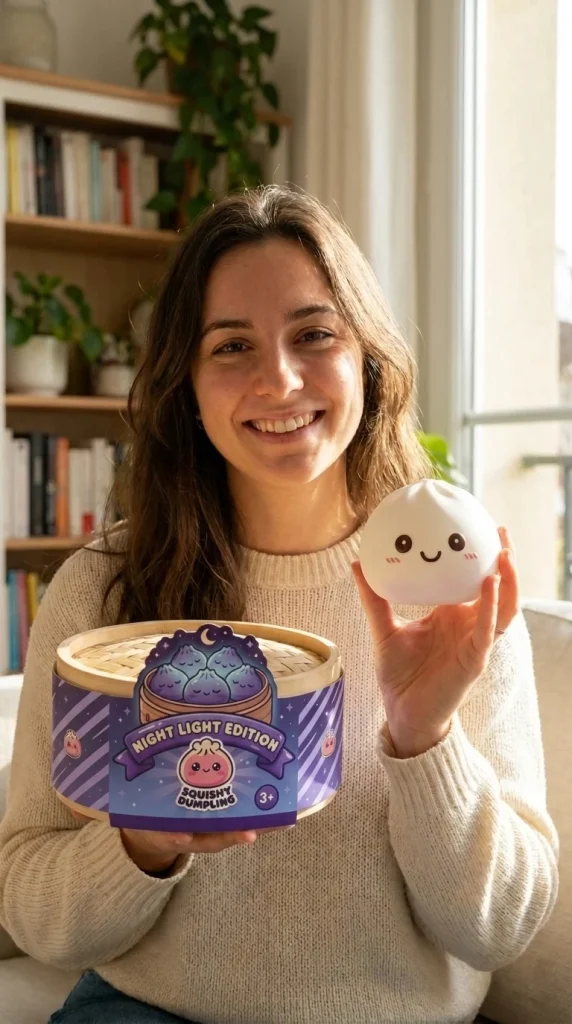 Moonlight White Dumpling Squishy Night Light with its box