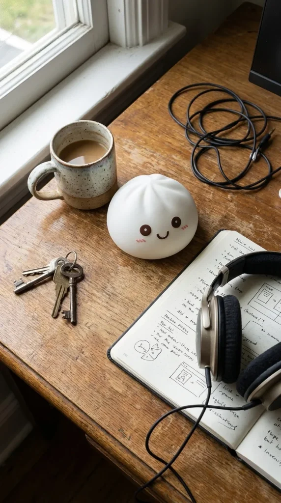 Moonlight White Dumpling Squishy Night Light on the desk