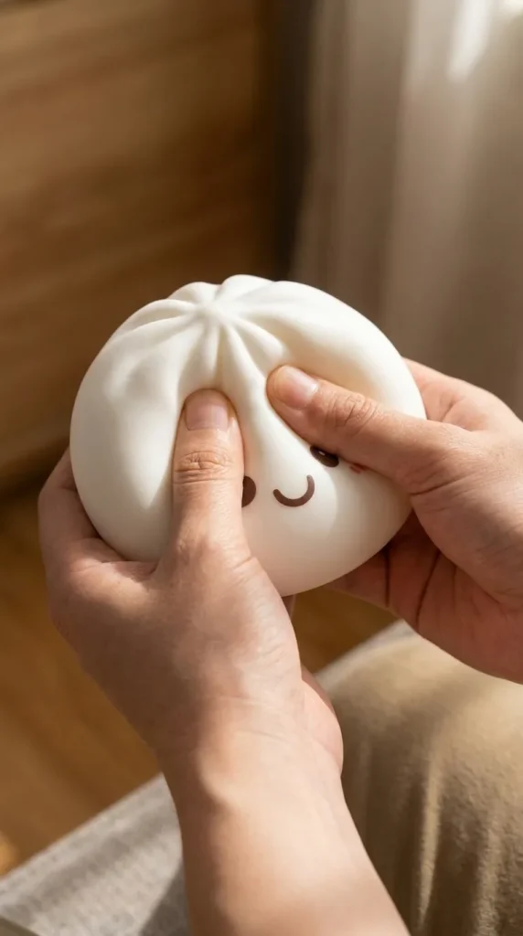 Moonlight White Dumpling Squishy Night Light mid-squish