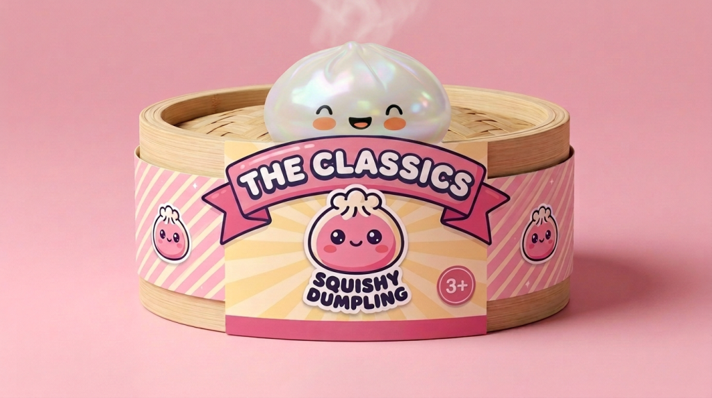 White Cloud Dumpling Squishy in its bamboo steamer box