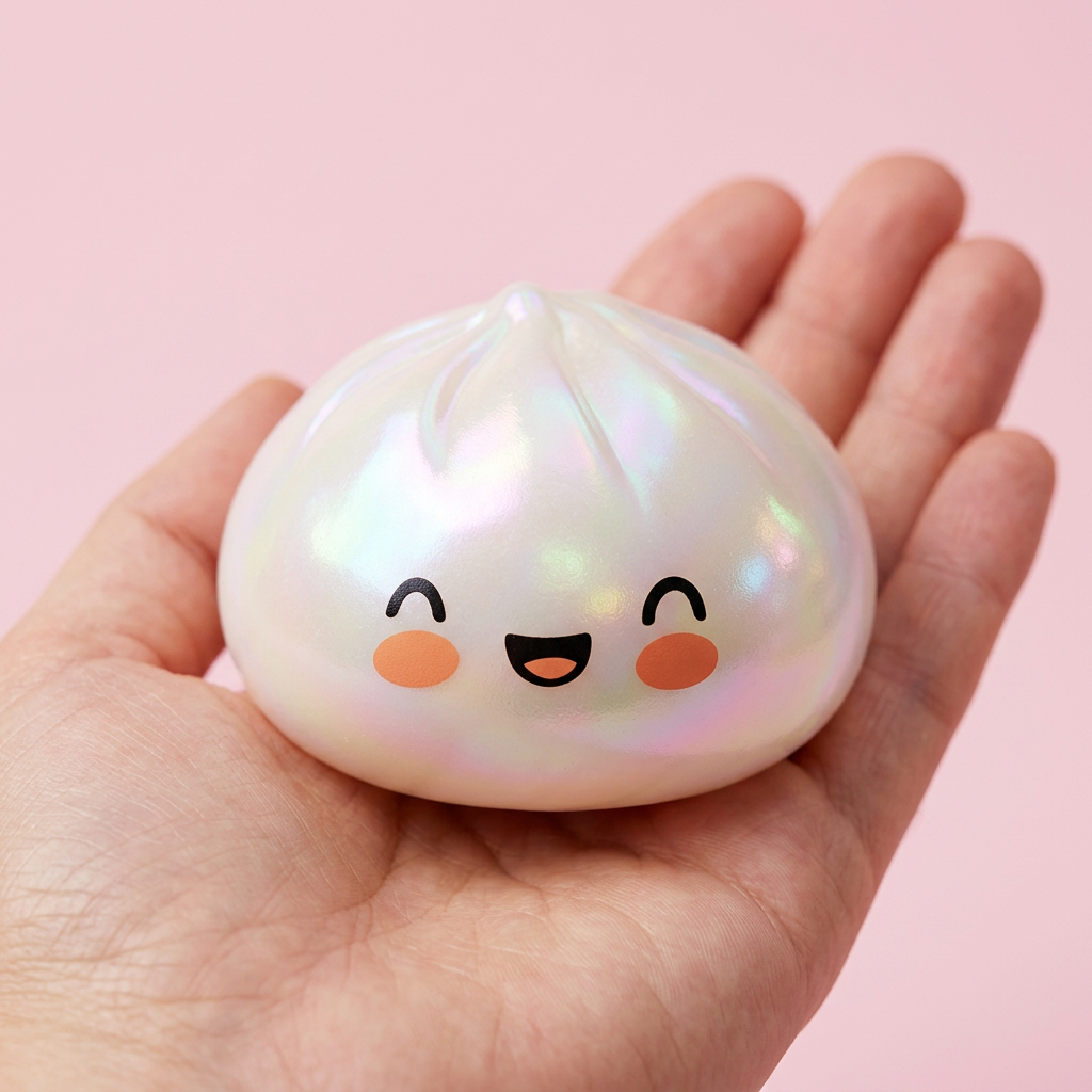 White Cloud Dumpling Squishy held in hand, actual size