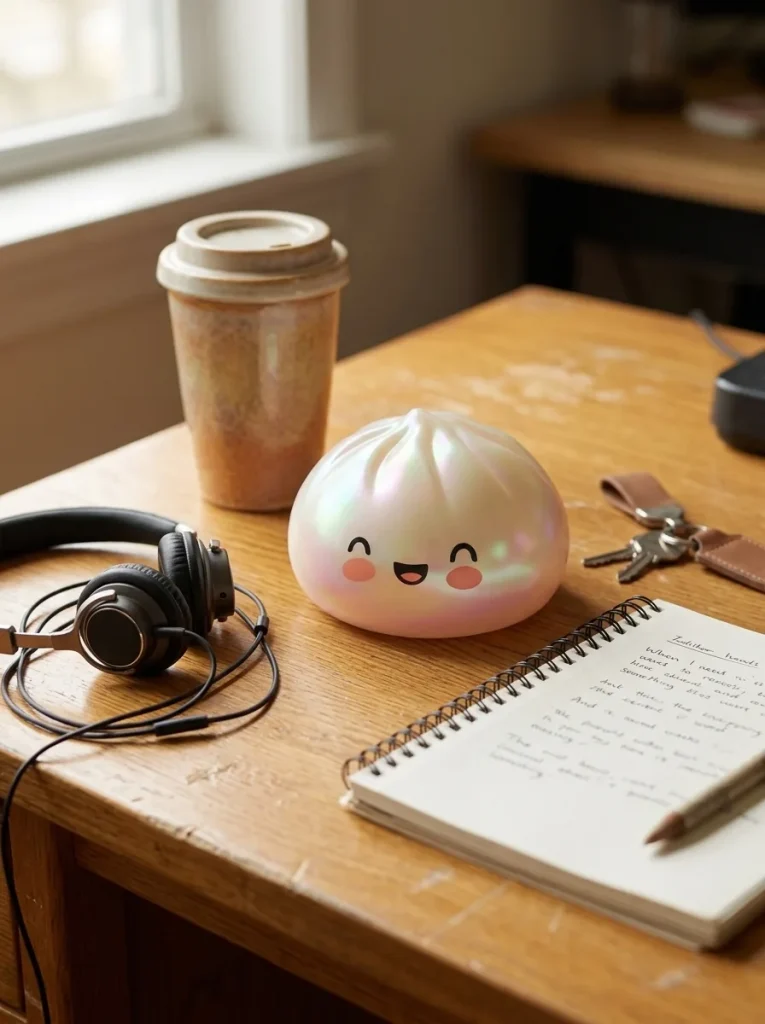 White Cloud Dumpling Squishy on the desk