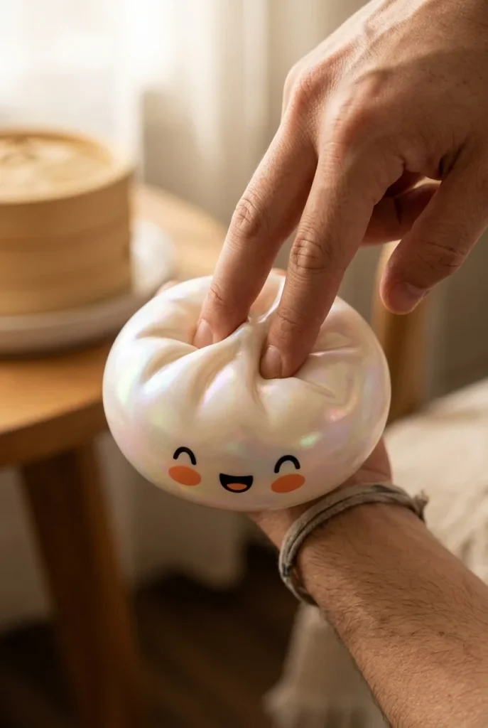 White Cloud Dumpling Squishy mid-squish