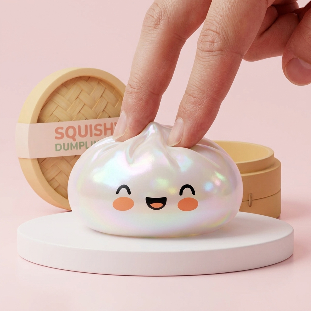 White Cloud Dumpling Squishy being squeezed, soft slow-rise foam