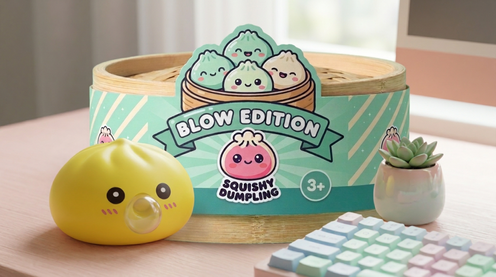 Jumbo Yellow Dumpling Squishy in its kawaii setting