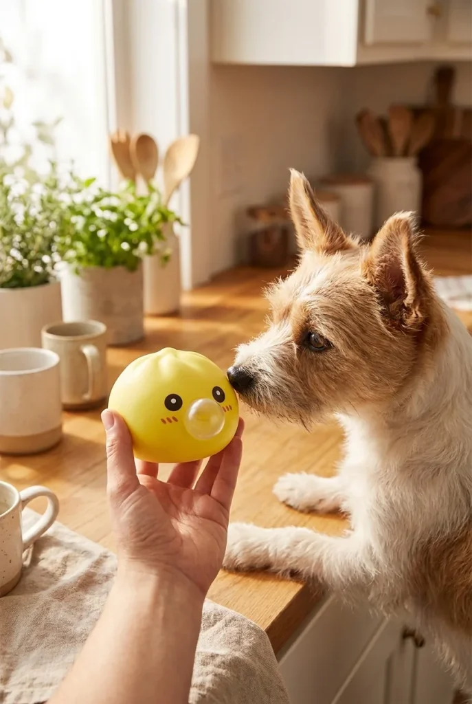 Jumbo Yellow Dumpling Squishy with a plush friend