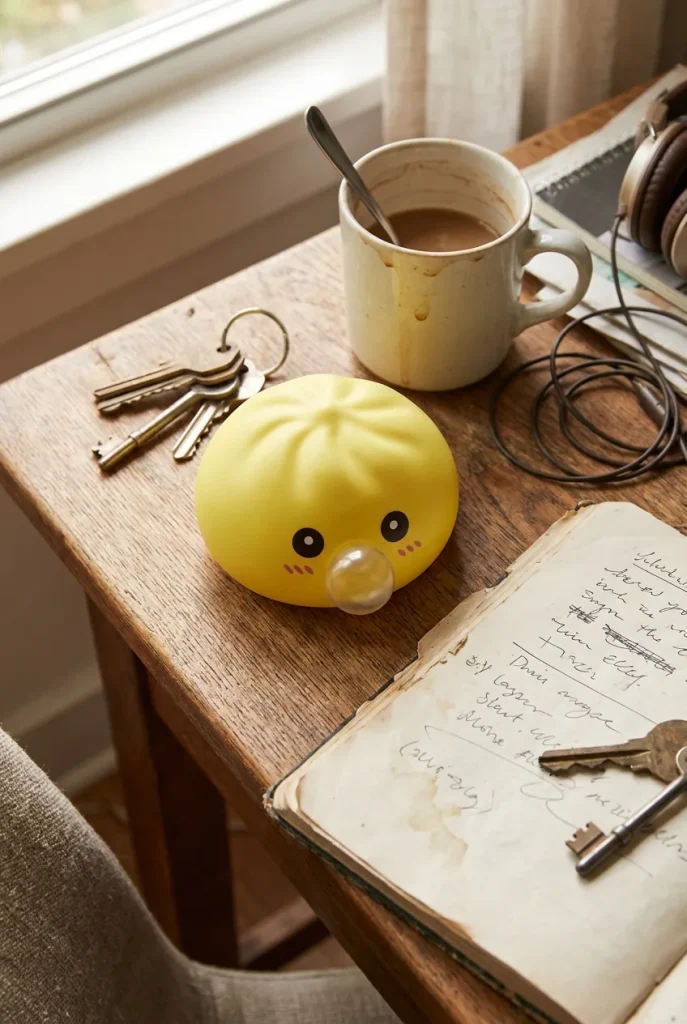 Jumbo Yellow Dumpling Squishy on the desk