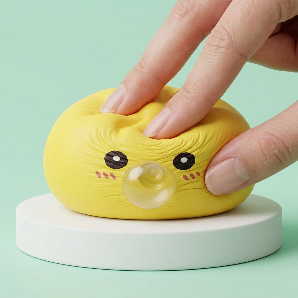 Jumbo Yellow Dumpling Squishy being squeezed, soft slow-rise foam