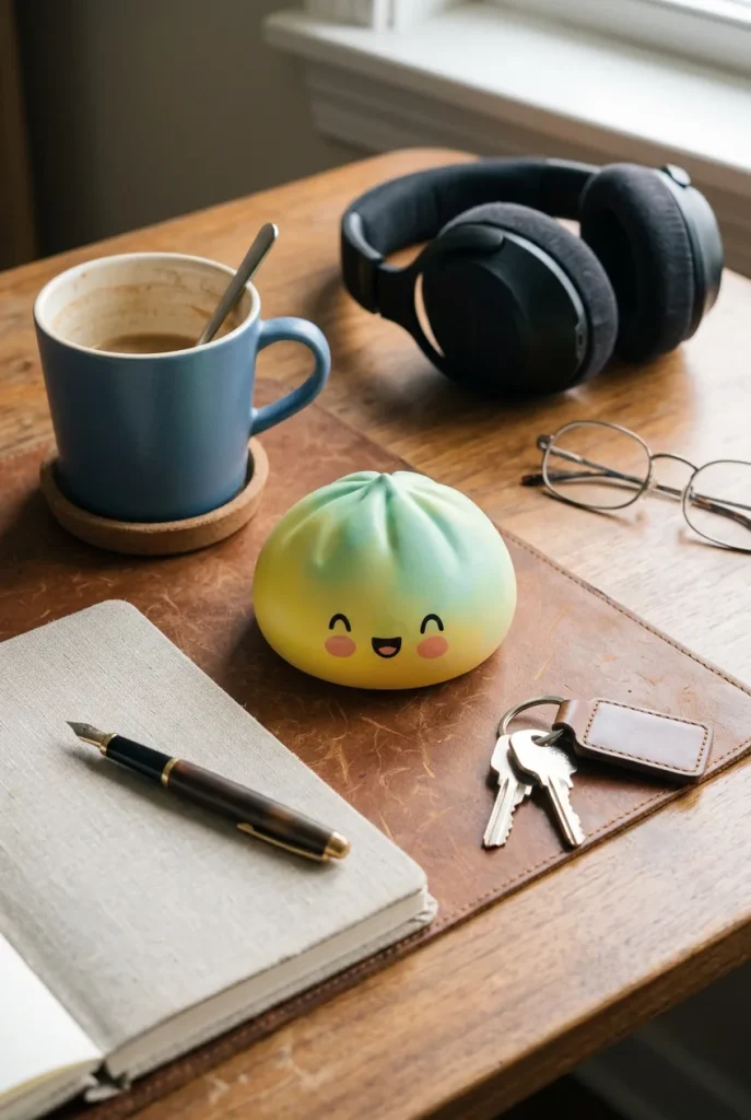 Yellow Fade Dumpling Squishy on the desk