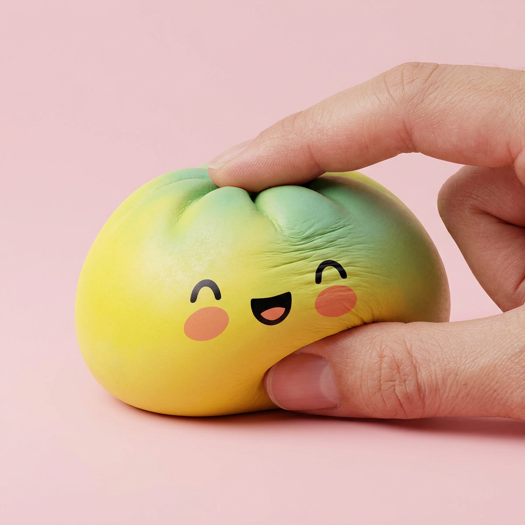 Yellow Fade Dumpling Squishy being squeezed, soft slow-rise foam