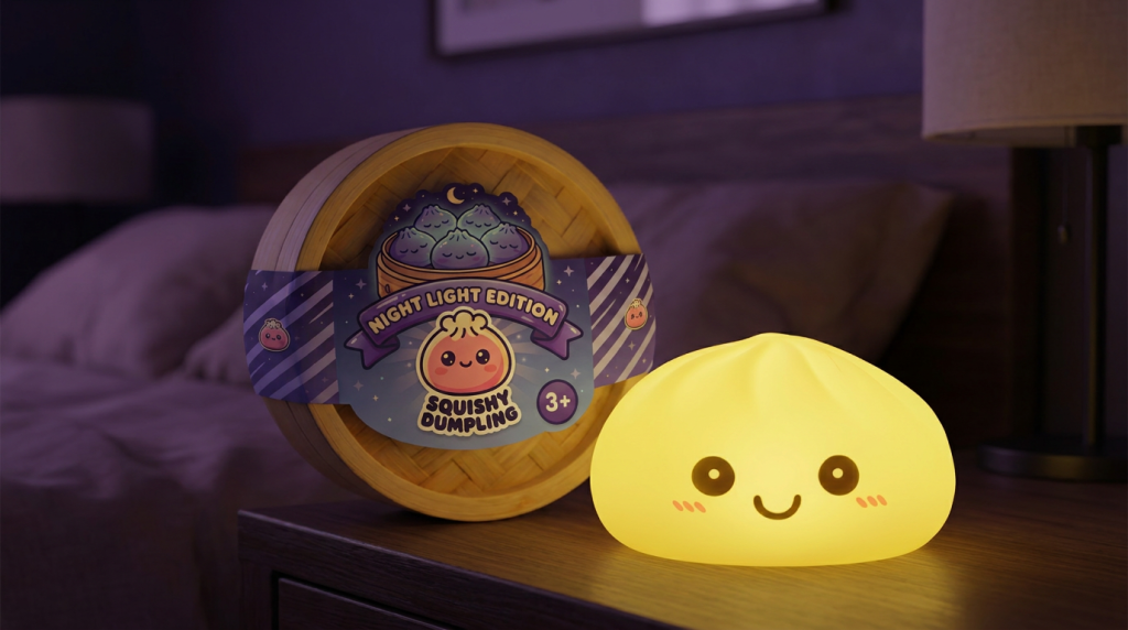 Sunshine Yellow Dumpling Squishy Night Light in its kawaii setting