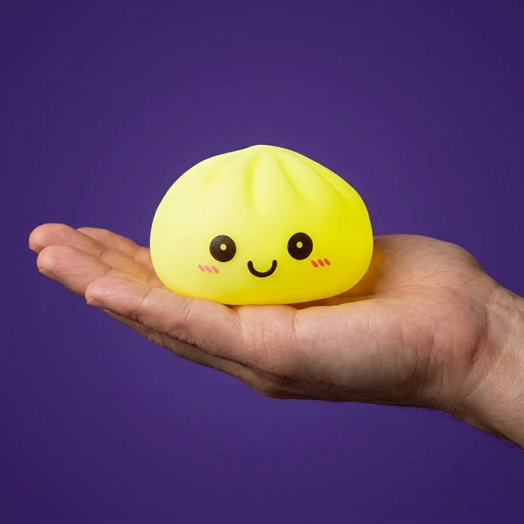 Sunshine Yellow Dumpling Squishy Night Light held in hand, actual size