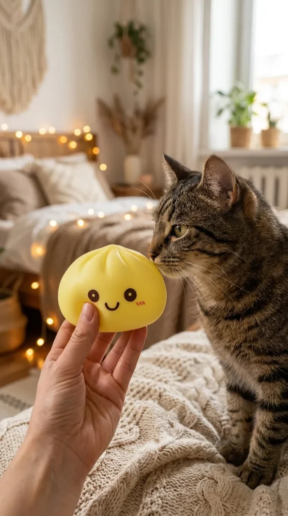 Sunshine Yellow Dumpling Squishy Night Light with a plush friend